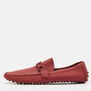 Louis Vuitton Burgundy Leather Hockenheim Slip On Loafers Size 43.5