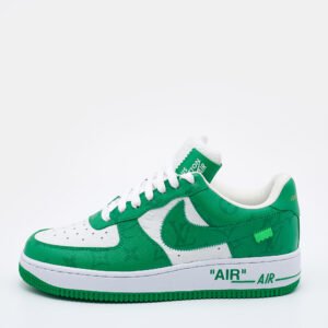 Louis Vuitton X Nike By Virgil Abloh Green/White Monogram Embossed Leather Nike Air Force 1 Low Top Sneakers Size US 6.5