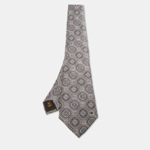 Louis Vuitton Grey Quatrefoil Pattern Print Silk Traditional Tie