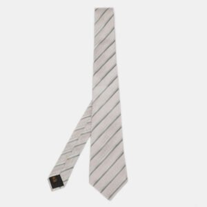 Louis Vuitton Grey Silk Monogram Classic Stripes Tie