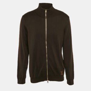 Louis Vuitton Brown Cotton Knit Zip-Up Jacket XL