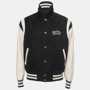 Louis Vuitton Black/White Lambskin Leather Varsity Jacket L