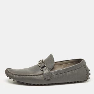 Louis Vuitton Grey Leather Hockenheim Loafers Size 44