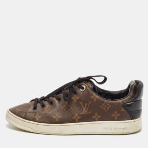 Louis Vuitton Black Monogram Canvas and Leather Frontrow Low Top Sneakers Size 40.5