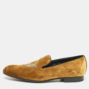 Louis Vuitton Brown Velvet Auteuil Logo Smoking Slippers Size 43