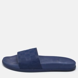 Louis Vuitton Blue Damier Embossed Rubber Waterfront Flat Slides Size 45