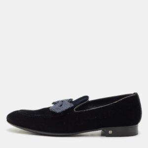 Louis Vuitton Navy Blue Velvet Tuxedo Bow Loafers Size 43