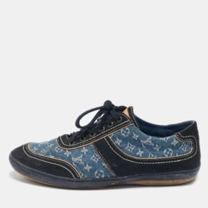 Louis Vuitton Blue/Black Monogram Denim and Suede Low Top Sneakers Size 41