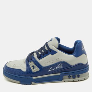 louis vuitton blue/light grey leather lv trainer #54 sneakers size 40