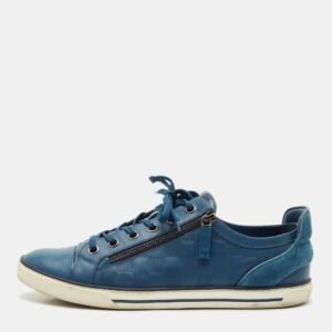 louis vuitton blue damier embossed leather challenge zip up sneakers size 42.5