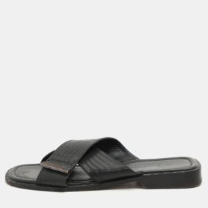 Louis Vuitton Black Lizard Leather Criss Cross Flats Size 43.5