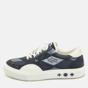 louis vuitton blue denim and suede richelieu lv ollie low top sneakers size 40