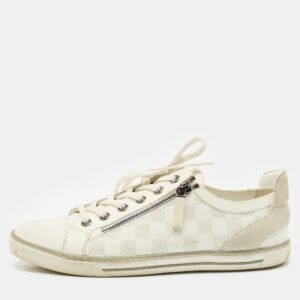 Louis Vuitton White Leather and Suede Frontrow Low Top Sneakers Size 42