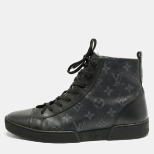 louis vuitton black monogram eclipse canvas and leather match up high top sneakers size 40