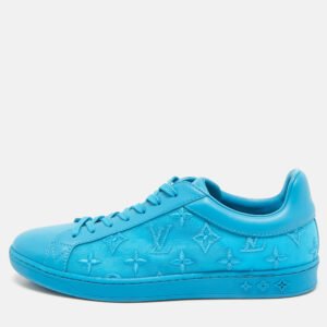 Louis Vuitton Blue Leather and Monogram Embroidered Mesh Luxembourg Sneakers Size 41