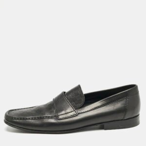 louis vuitton black leather damier embossed santiago slip on loafers size 44.5