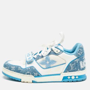 Louis Vuitton Blue Denim and Leather LV Trainer Low Top Sneakers Size 42