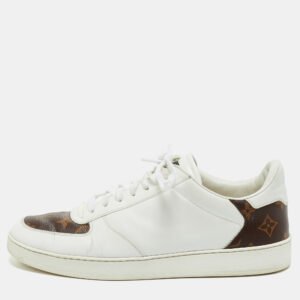 Louis Vuitton White Leather and Monogram Canvas Rivoli Sneakers Size 41
