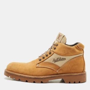 Louis Vuitton Beige Canvas and Nubuck Leather Oberkampf Ankle Boots Size 45