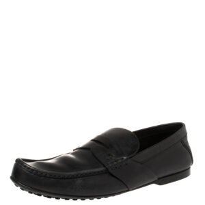 Louis Vuitton Black Leather Slip On Loafers Size 43.5