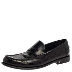 Louis Vuitton Black Leather Damier Embossed Santiago Loafers Size 41