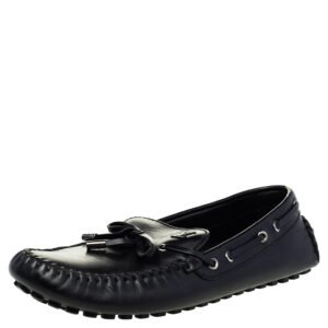 Louis Vuitton Black Leather Bow Slip On Loafers Size 43.5