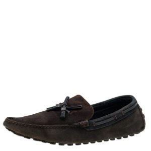 Louis Vuitton Dark Brown/Black Suede And Leather Logo Bow Slip On Loafers Size 43