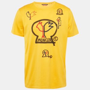 Moncler Yellow Printed Jersey Crew Neck T-Shirt M