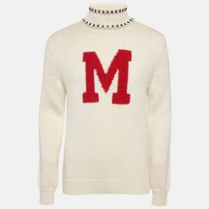 Moncler 2 1952 White Intarsia Wool Knit Turtleneck Sweater L