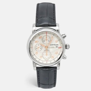 luxury-men-montblanc-used-watches-p1097822-008 Montblanc Silver Guilloche Stainless Steel Alligator Leather Star 110590 Men's Wristwatch 42 mm