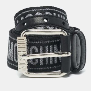 Moschino Black/White Logo Jacquard Buckle Belt 107 CM