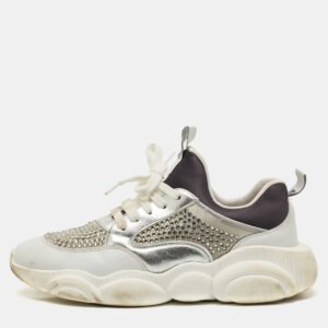 Moschino Black/Silver Leather Bubble Teddy Low Top Sneakers Size 40