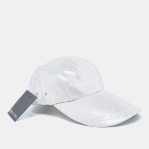 Norma Kamali Silver Lame Long Bill Baseball Cap One Size