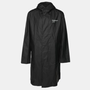 Off-White Black Cotton Polyurethane Quote Hooded Raincoat S