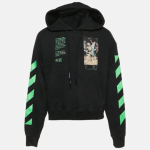 Off-White Black Printed Cotton Hooded Sweatshirt M