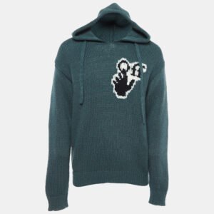 Off-White Green Logo Intarsia Wool Blend Knit Hoodie M