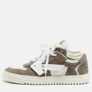Off-White White/Grey Leather and Suede Out of Office Low Top Sneakers Size 45