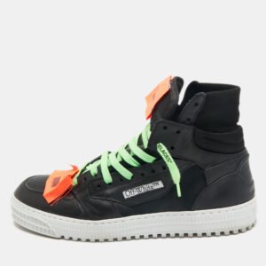 Off-White Black Canvas and Leather Court 3.0  High Top Sneakers Size 45
