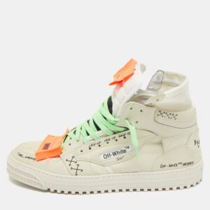 Off-White Cream Nubuck Leather Off-Court 3.0 High Top Sneakers Size 45