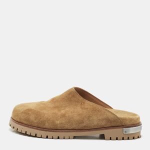 Off-White Brown Suede Metal Logo Clogs Size 41