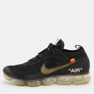 Off-White x Nike Black Knit Fabric And Suede Air Vapormax Flyknit Sneakers Size 44.5