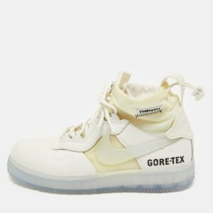 Off-White x Nike White Fabric and Leather Air Force1 Gore High Top Sneakers Size 43