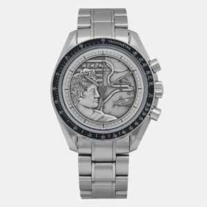 Omega Silver Stainless Steel Speedmaster Apollo XVII Manual Winding Men's Wristwatch 42 mm