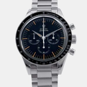 Omega Black Stainless Steel Speedmaster Manual Winding Men's Wristwatch 39 mm