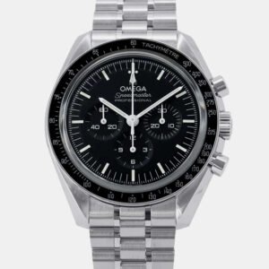 Omega Black Stainless Steel Speedmaster Manual Winding Men's Wristwatch 42 mm