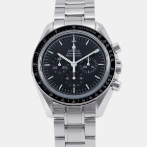 Omega Black Stainless Steel Speedmaster Manual Winding Men's Wristwatch 42 mm