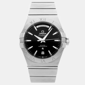 luxury-men-omega-used-watches-p1155737-004 Omega Constellation Day-Date 123.10.38.22.01.001 Automatic Stainless Steel Black Dial Men's Wristwatch 38mm