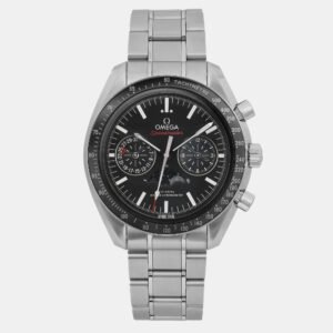 Omega Black Stainless Steel Speedmaster Moonphase 304.30.44.52.01.001 Automatic Men's Wristwatch 44 mm
