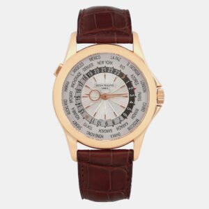 Patek Philippe Silver 18k Rose Gold World Time 5130R-001 Automatic Men's Wristwatch 39.5 mm