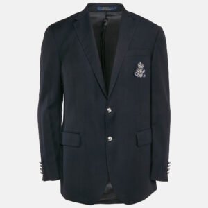 Polo Ralph Lauren Navy Blue Wool Applique Detail Single Breasted Blazer XL